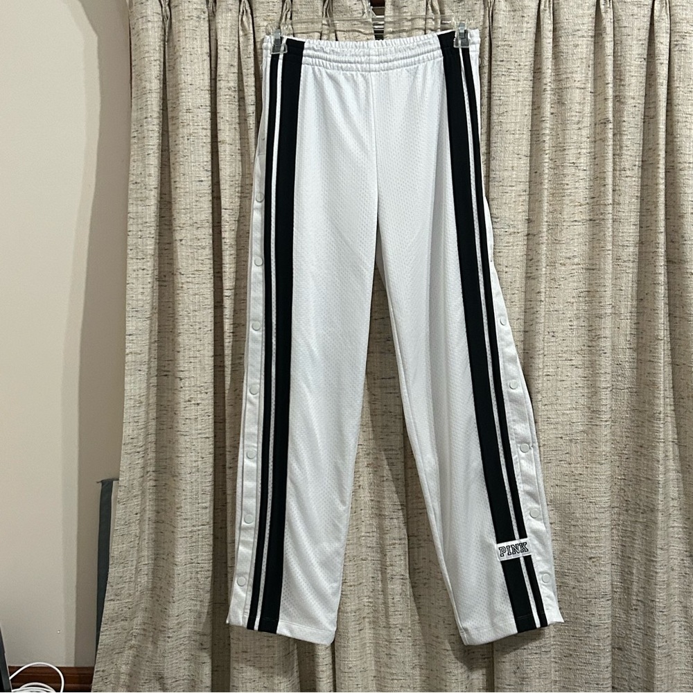 PINK Victoria's Secret White Tear Away Snap Track Pants - Small